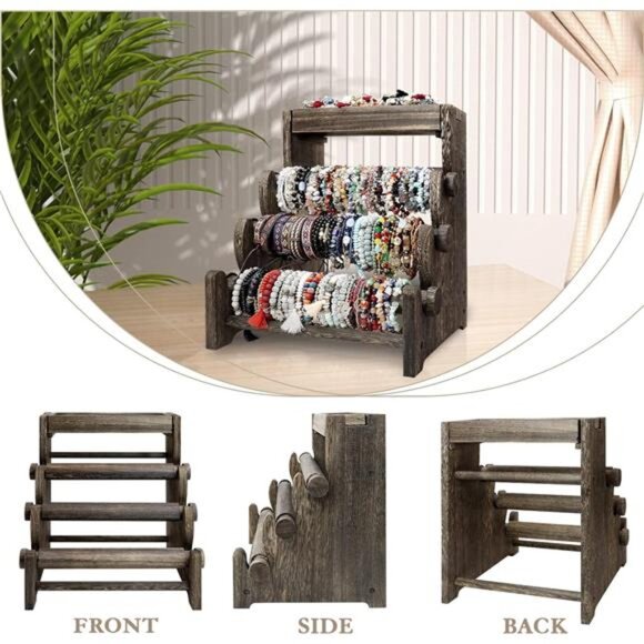 Wooden Bracelet Holder, Bangle Watch Necklace Display Storage Jewelry Holder - Picture 6 of 8
